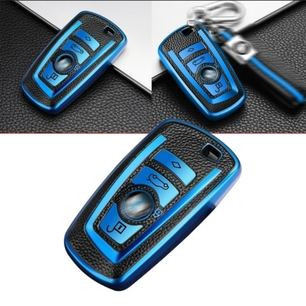 BMW Remote Key Fob Cover Shell with Key Chain Blue - Picture 3 of 10